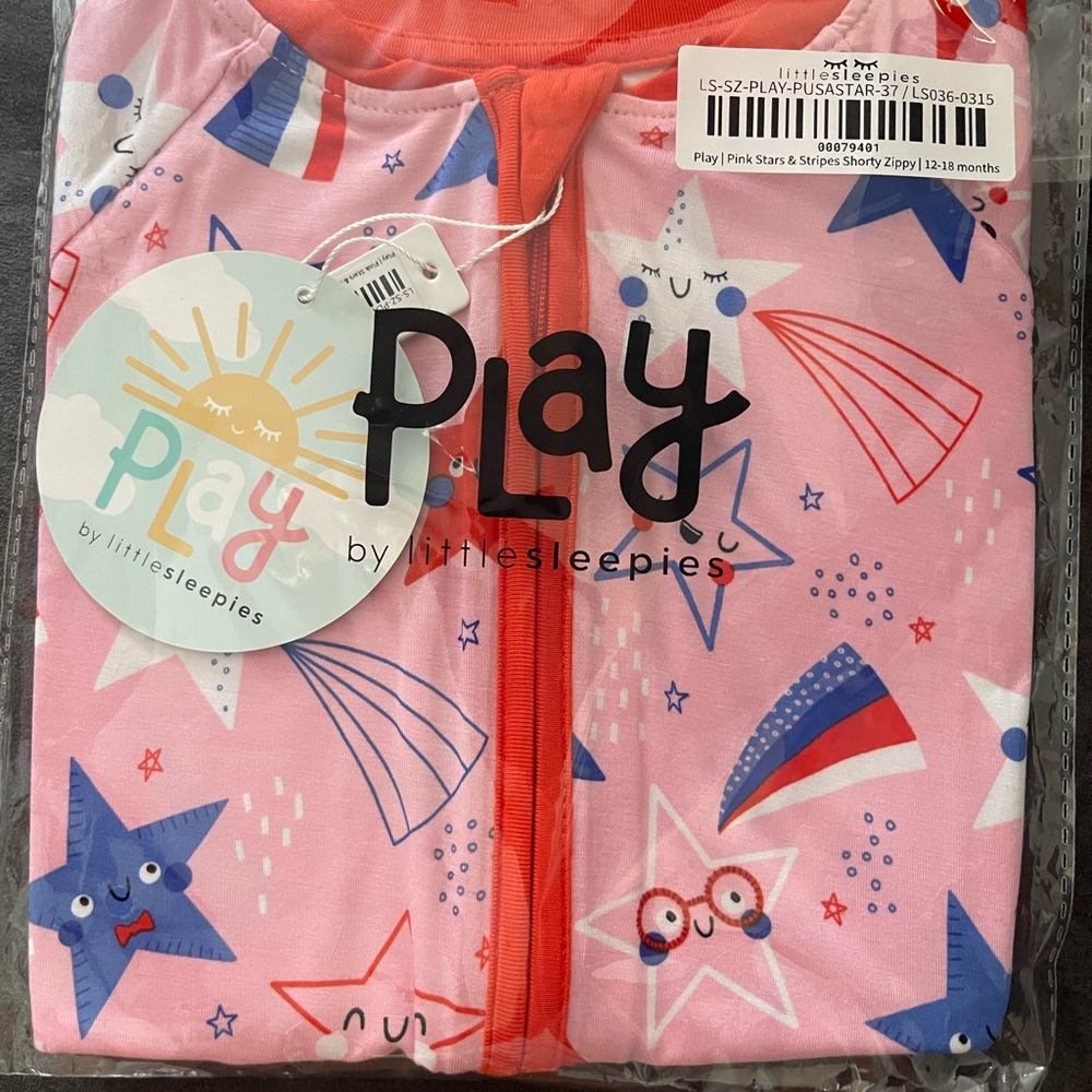 Little Sleepies play short zippy Pink and Blue Starry Pajama